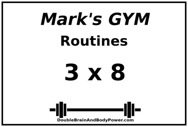 Image that says Mark's GYM, Routines, 3 x 8