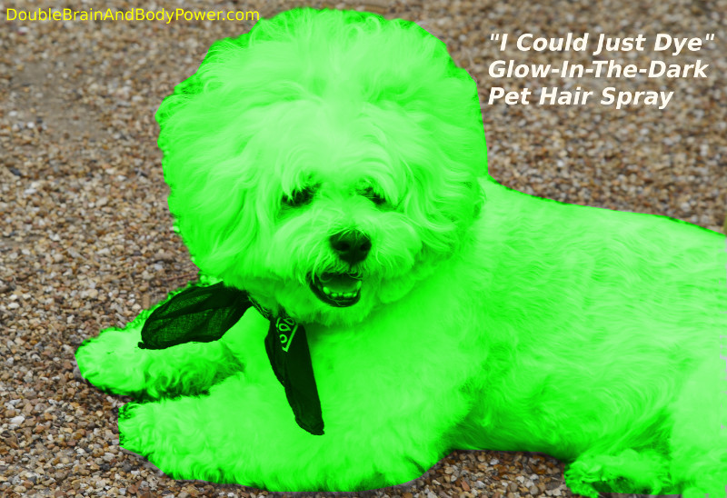 Picture of a fluffy glowing green dog with the caption 